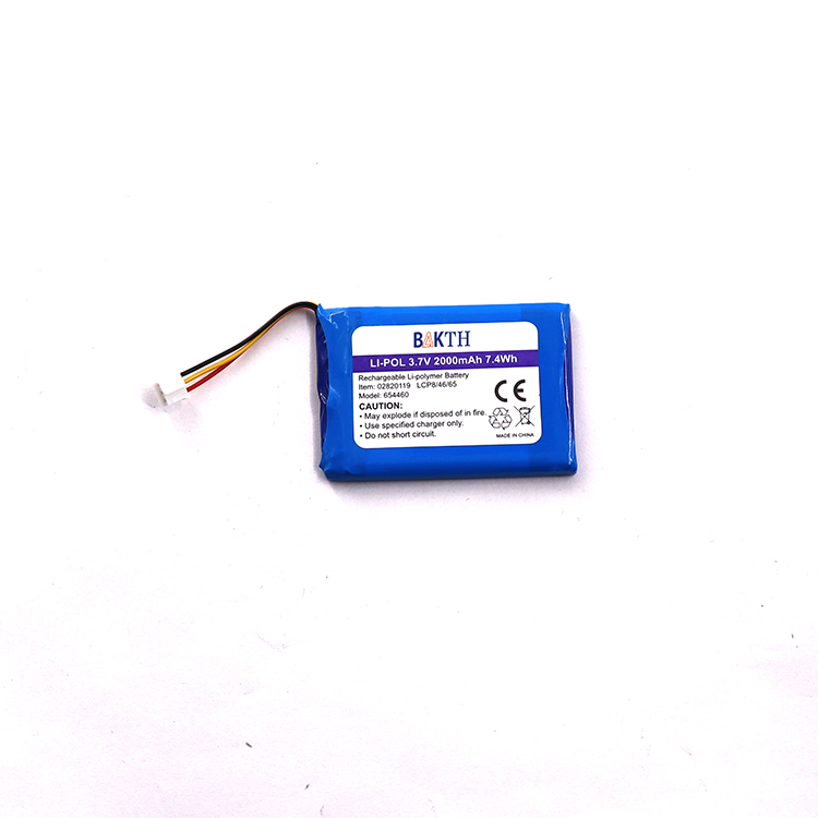 Bakth-654460P-1S-3J 3,7V 2000mAh Pack de batterie en polymère lithium Pack de batterie rechargeable 