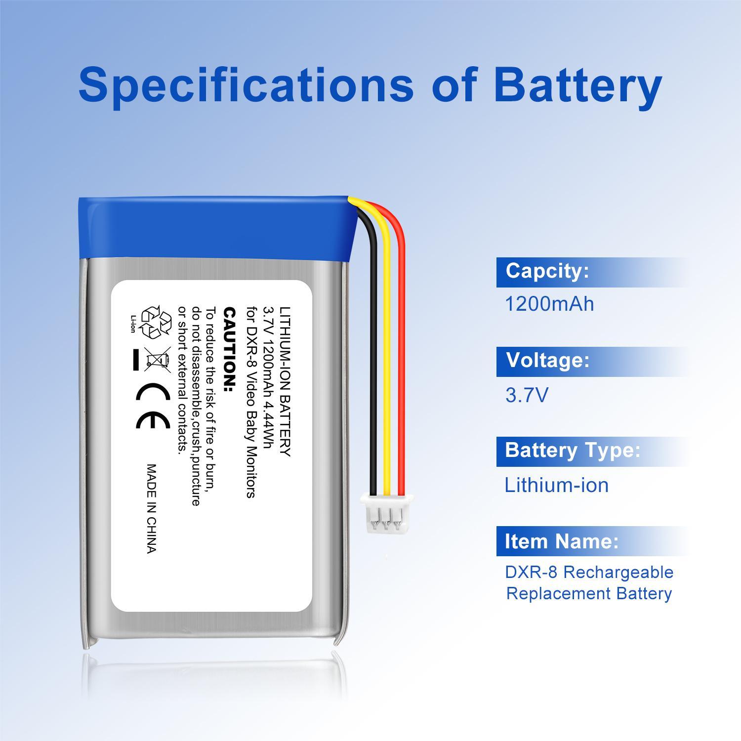 Batterie de remplacement rechargeable en polymère lithium 3,7 V 1200mAh pour le moniteur pour bébé DXR-8 