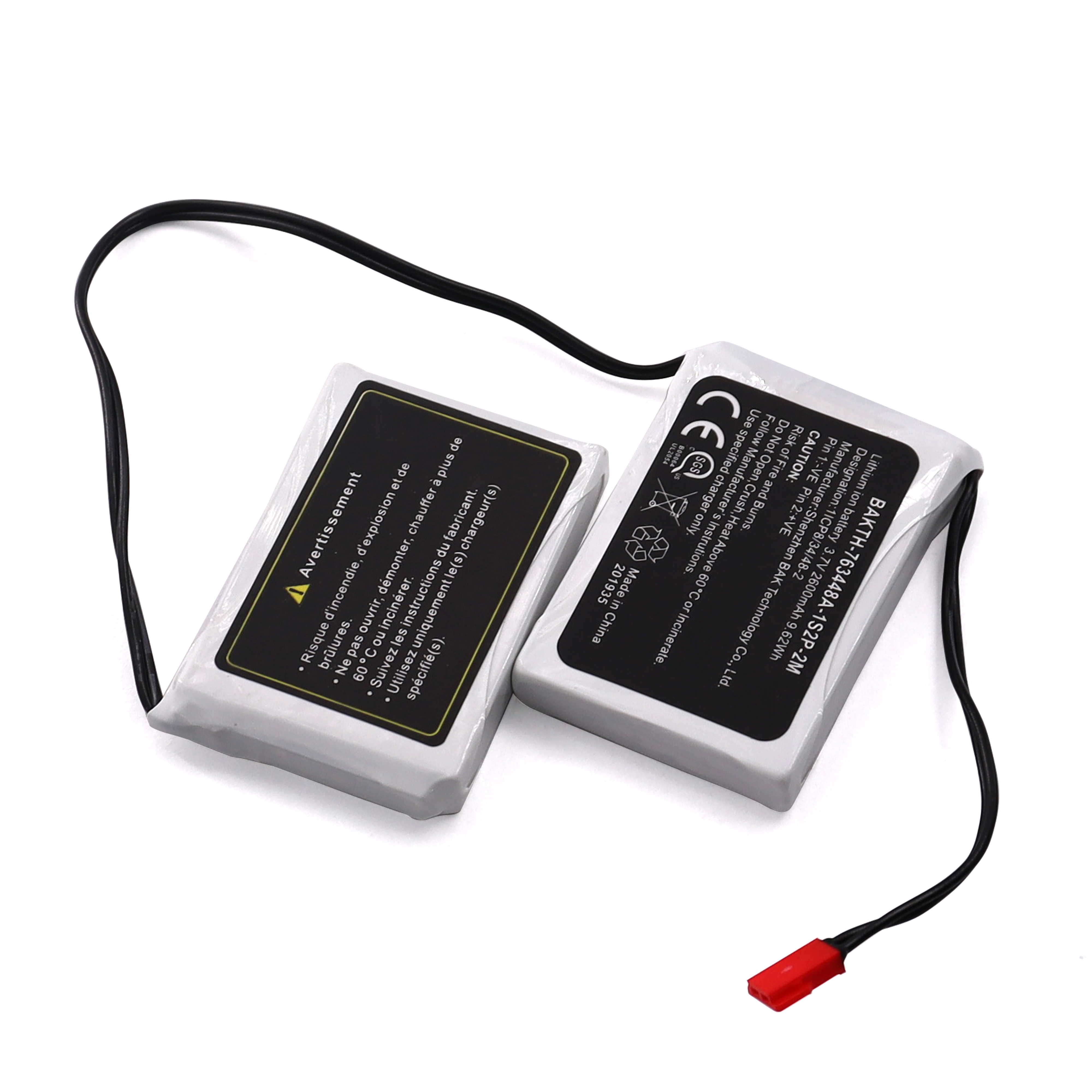 BAKTH-763448A-1S2P-2M 3.7V 2600mAh Prix d'usine Lithium Ion Pack Pack Rechargeable Pack